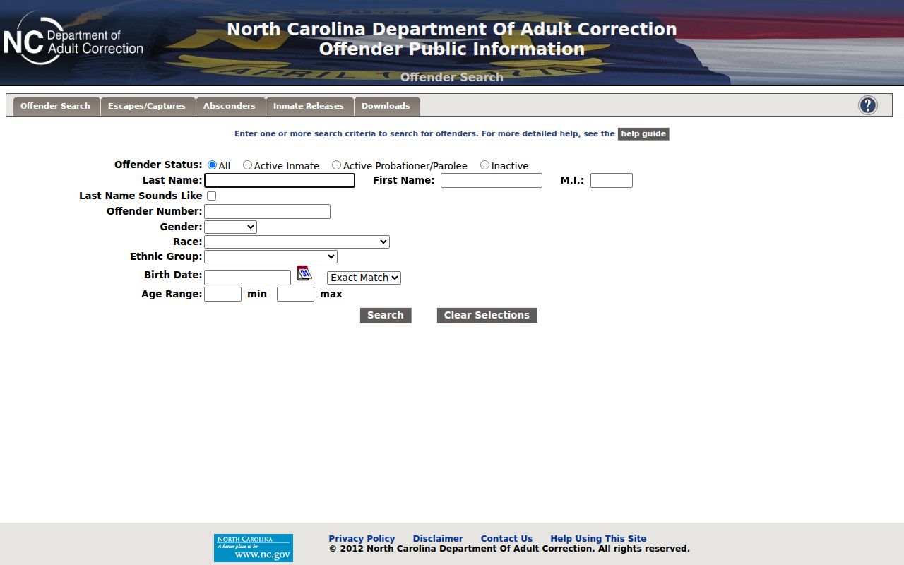 Wake Forest people search fields in North Carolina offender records