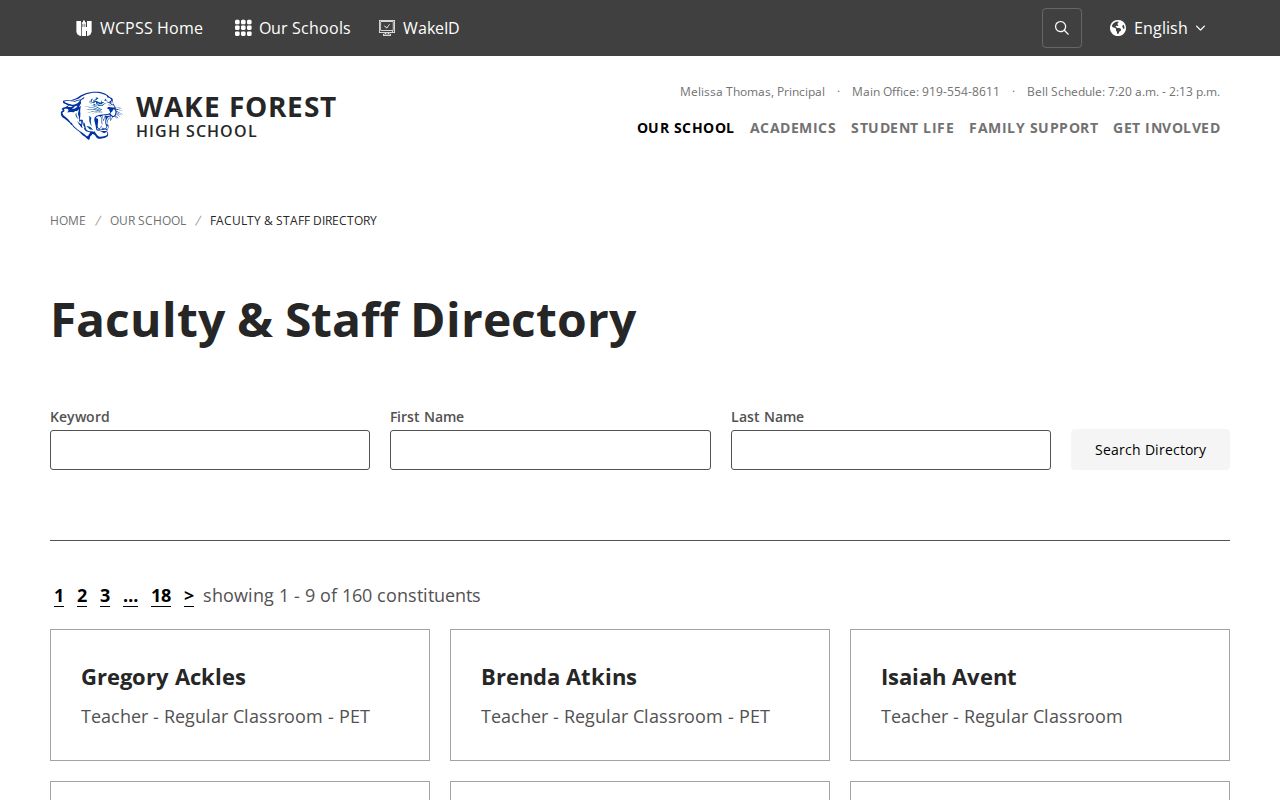 Wake Forest people directories search for high school faculty and staff