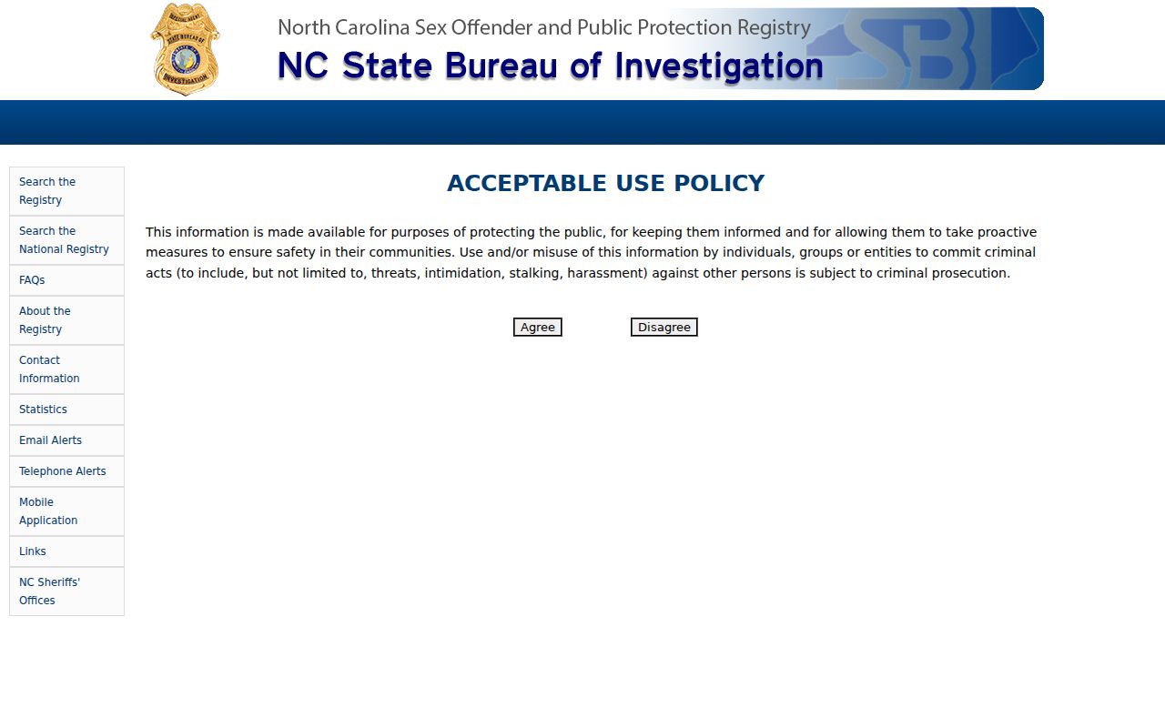 Wake Forest registry records search through the North Carolina SBI portal